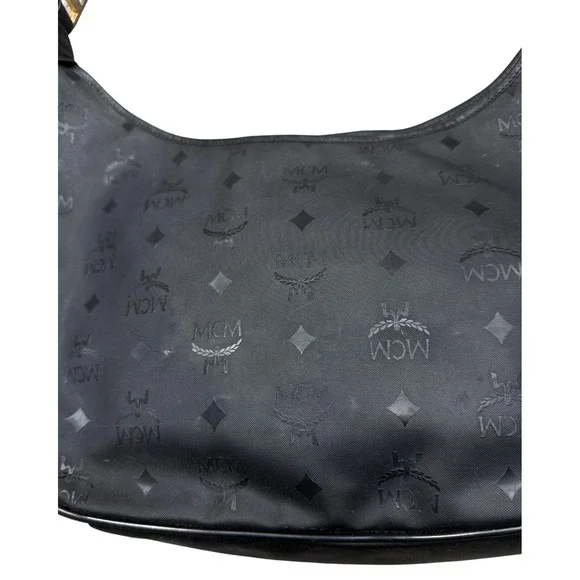 Vintage MCM Monogram Shoulder Bag Black Leather Hobo Style Logo - Picture 5 of 16
